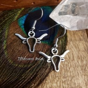Silver Bull earrings Texas Long Horn Steer Western Farm Ox Taurus Jewelry